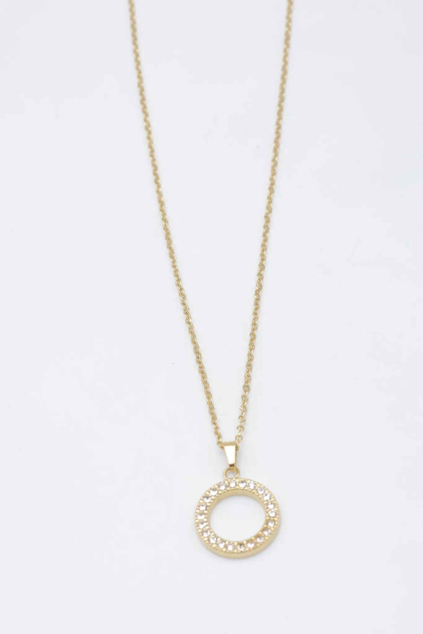 Collier en acier inoxydable doré avec pendentif cercle diamant - Bijouinox Paris