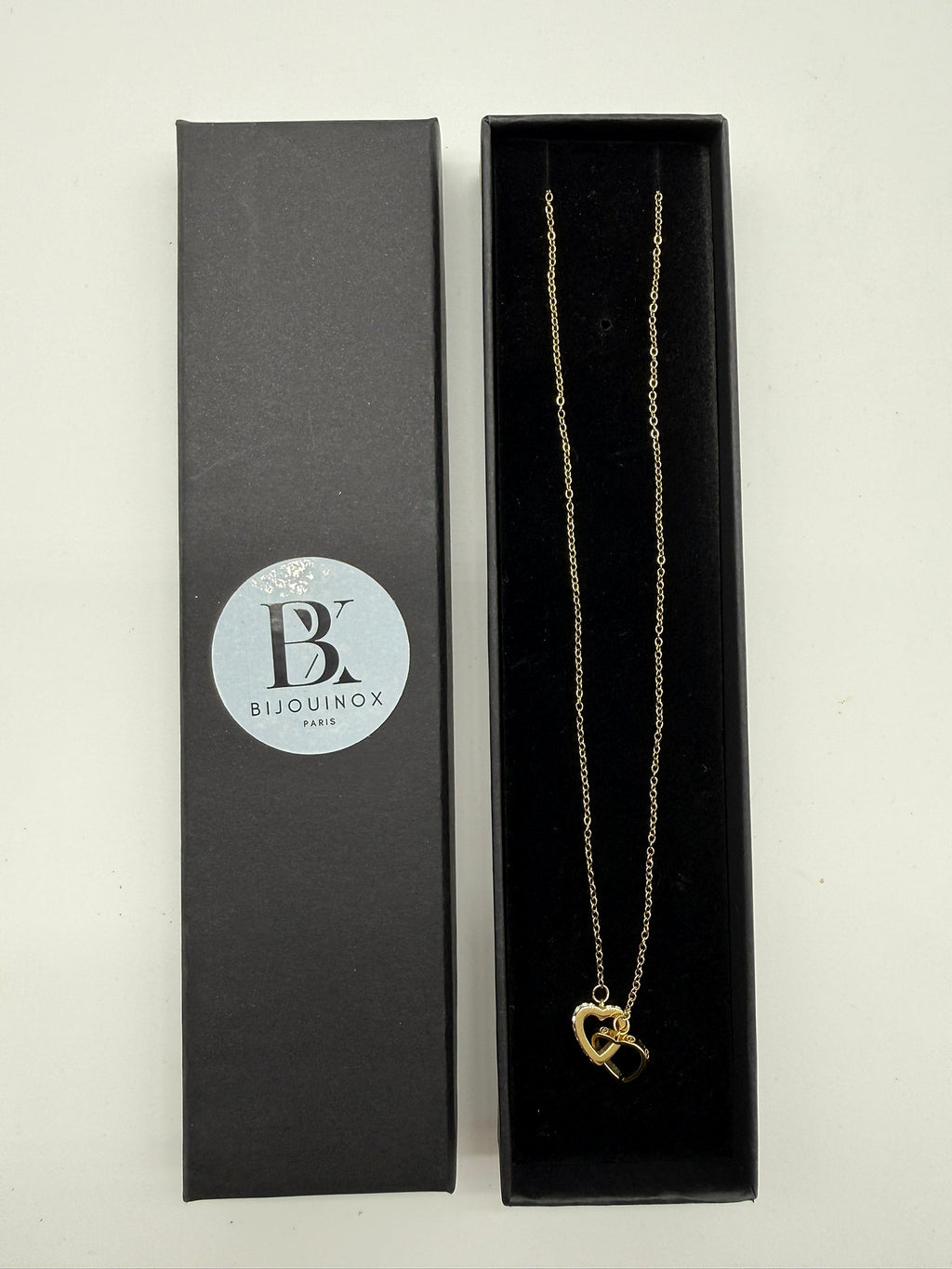 Collier en acier inoxydable doré double cœur entrelacé Bijouinox Paris