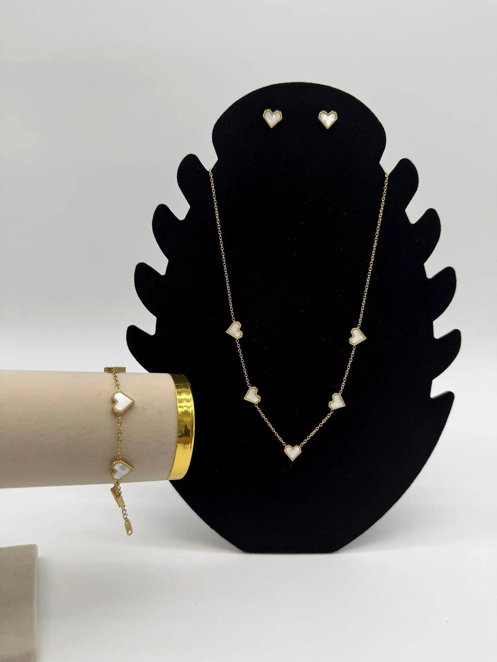 Parure Cœur Élégance acier inoxydable - collier et boucles cœur blanc