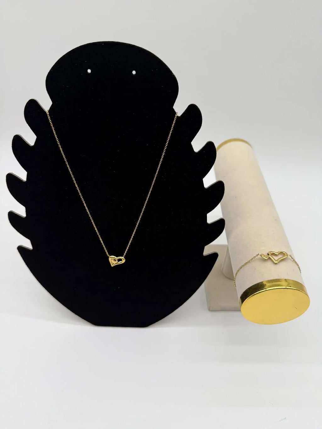 Parure Duo Cœur en acier inoxydable doré - collier et bracelet