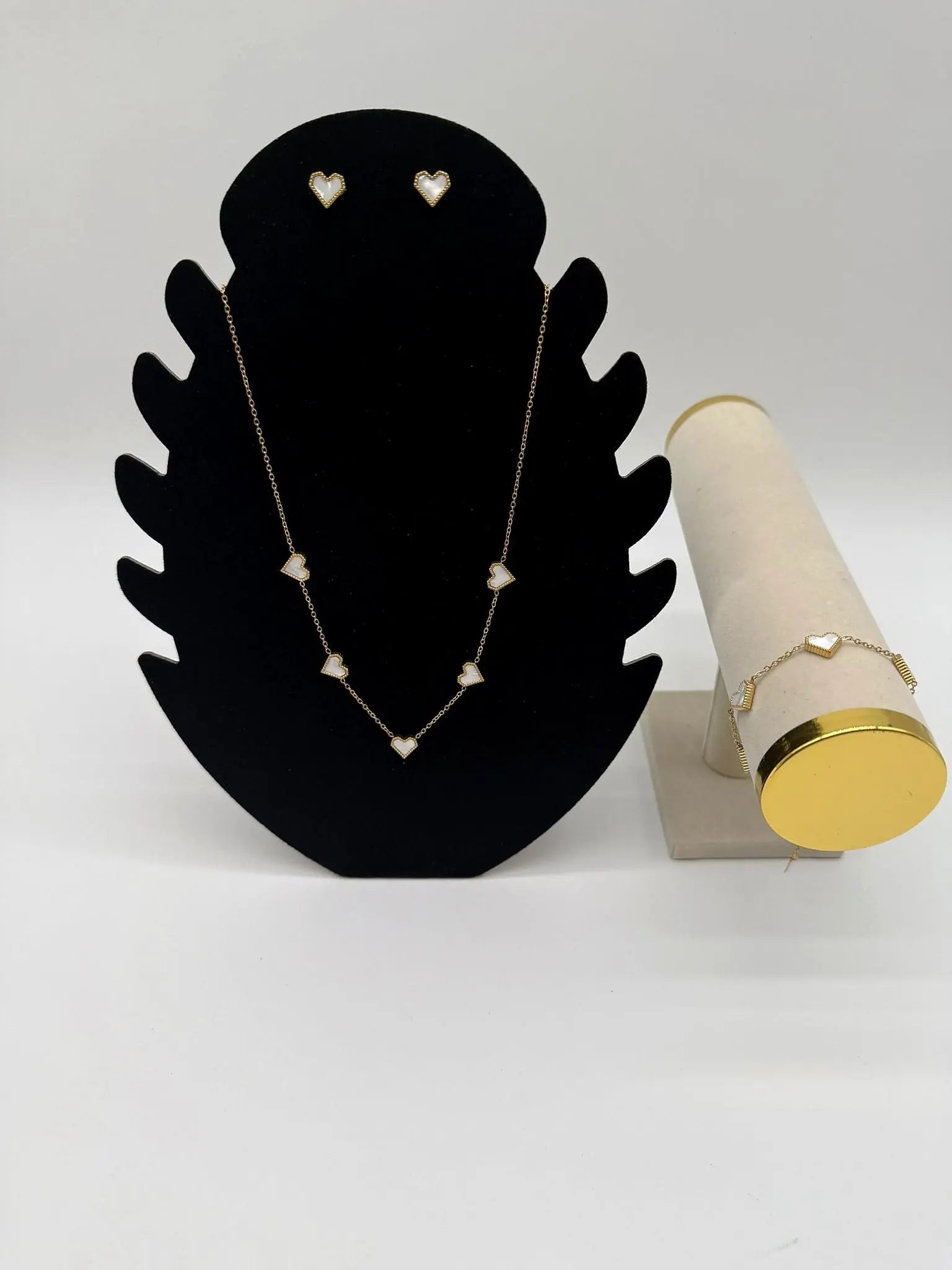 Parure Cœur Élégance acier inoxydable - détail cœur nacré