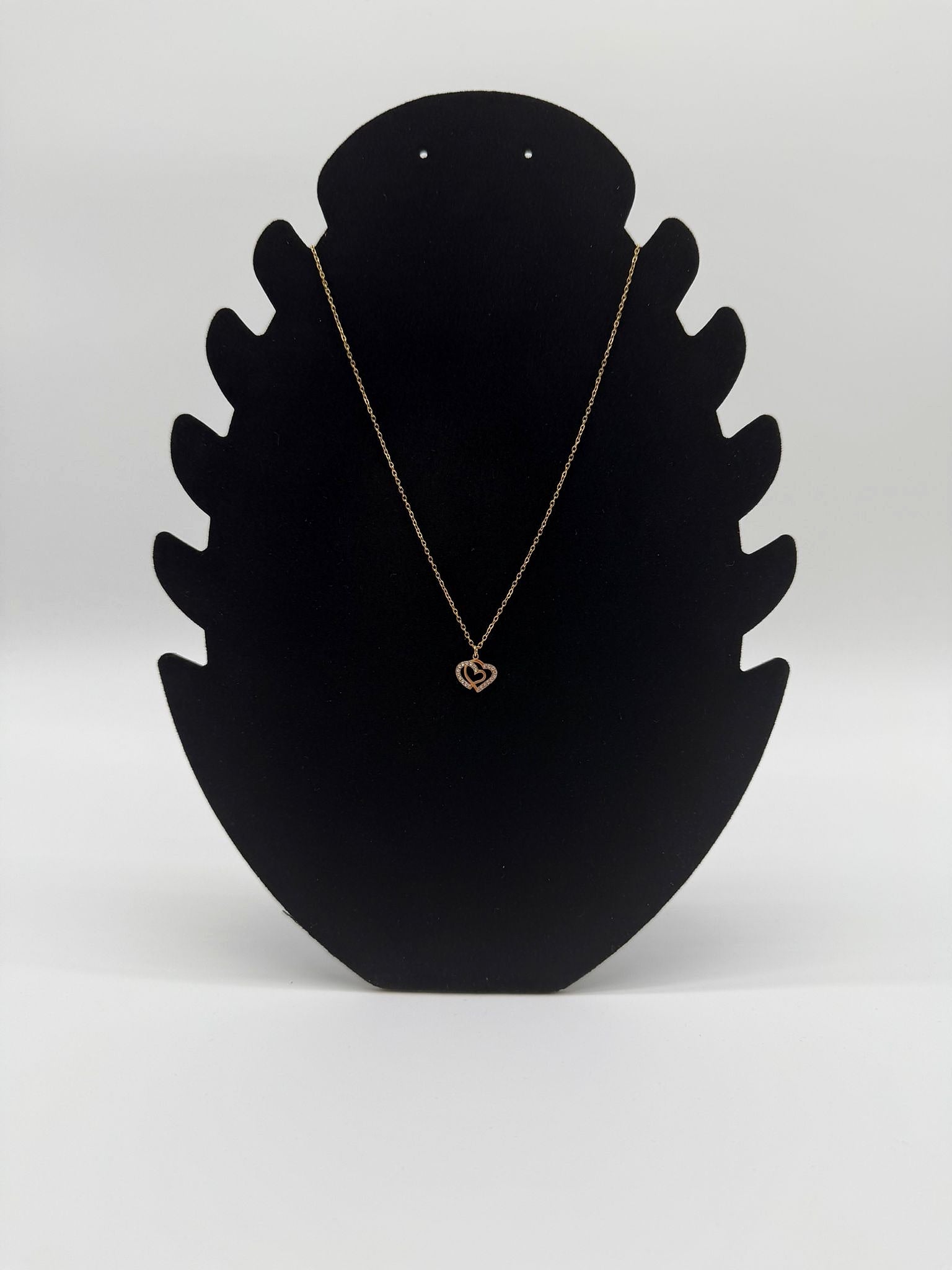 Collier en acier inoxydable doré à pendentif double cœur serti Bijouinox Paris